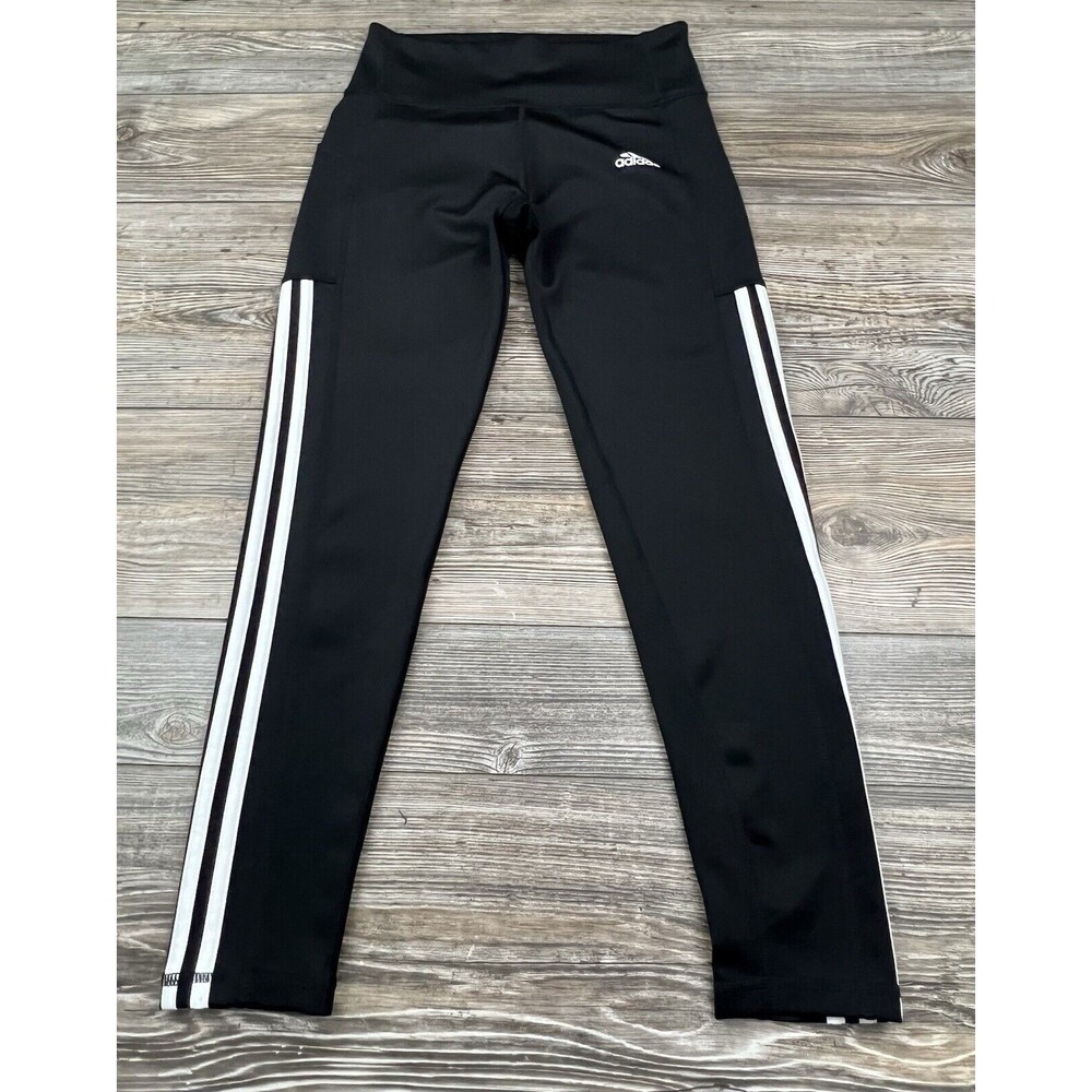 Womens ADIDAS Black/White 3-Stripe 7/8 Aeroready Athletic Leggings ED6990 Size M